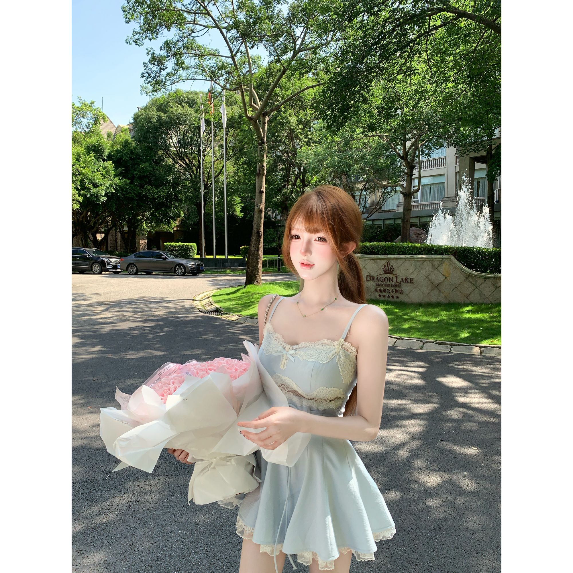 瑞茜·威瑟斯 艾莎公主 夏季纯欲风小众设计性感吊带连衣裙 R8773Y