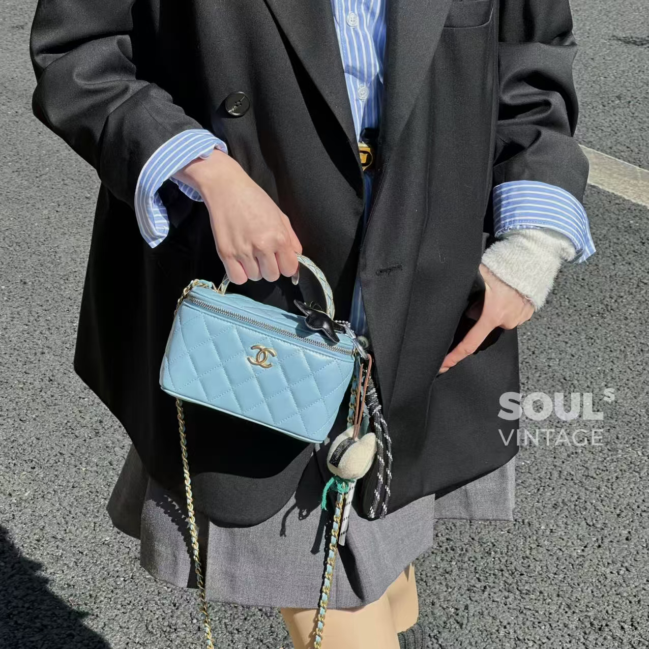 95新 Chanel/香奈儿 23A羊皮金属编织手柄 长盒子包/621156736