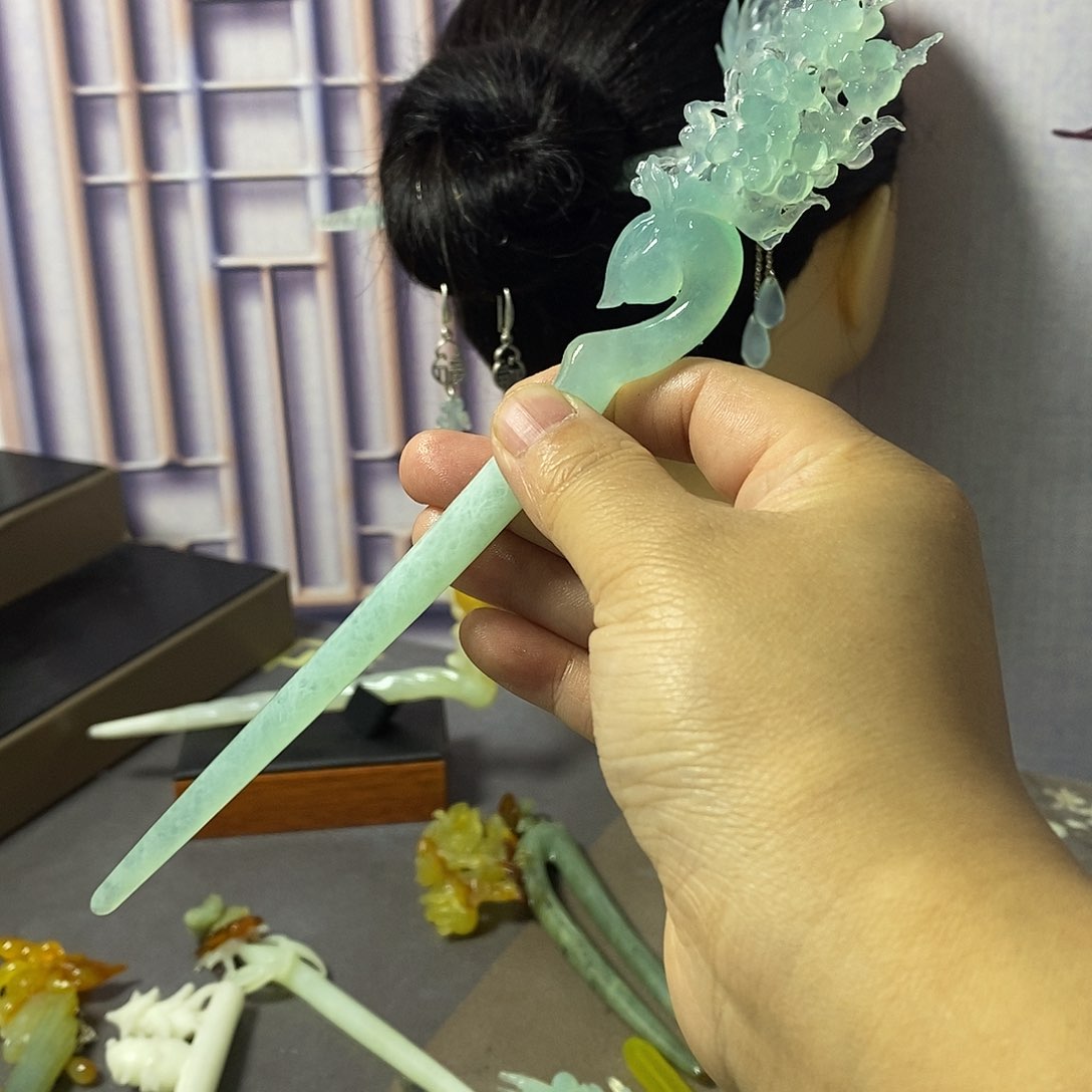 岫玉岫玉发簪未镶嵌?***?