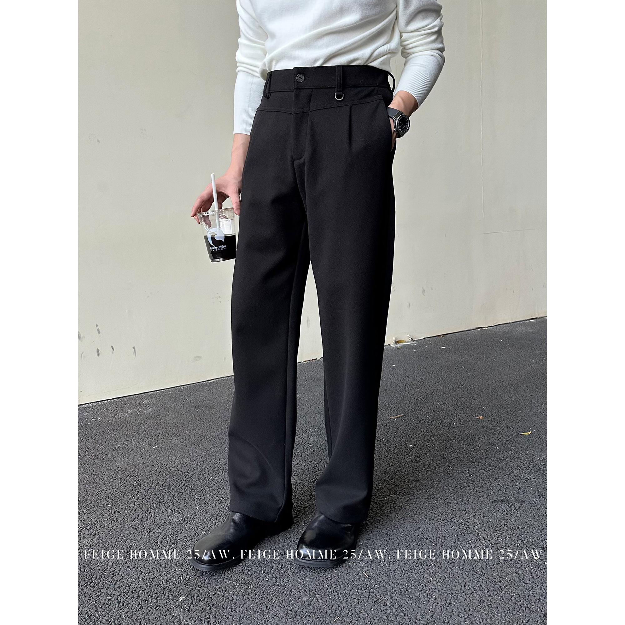 APENG冬季 解构立体褶位设计通勤厚款高级质感保暖直筒毛呢裤361