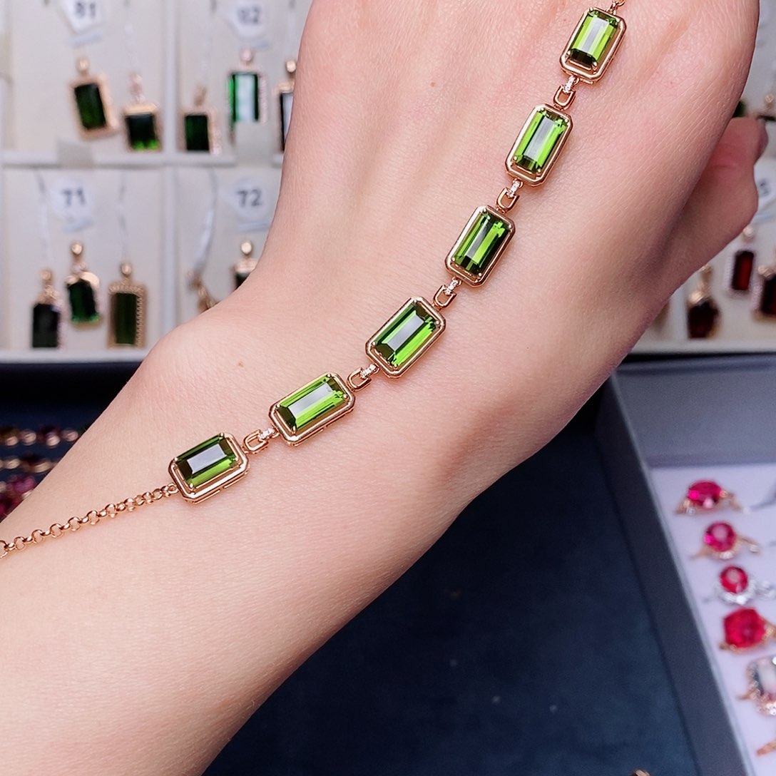 绿色碧玺手链18K金镶嵌用****8