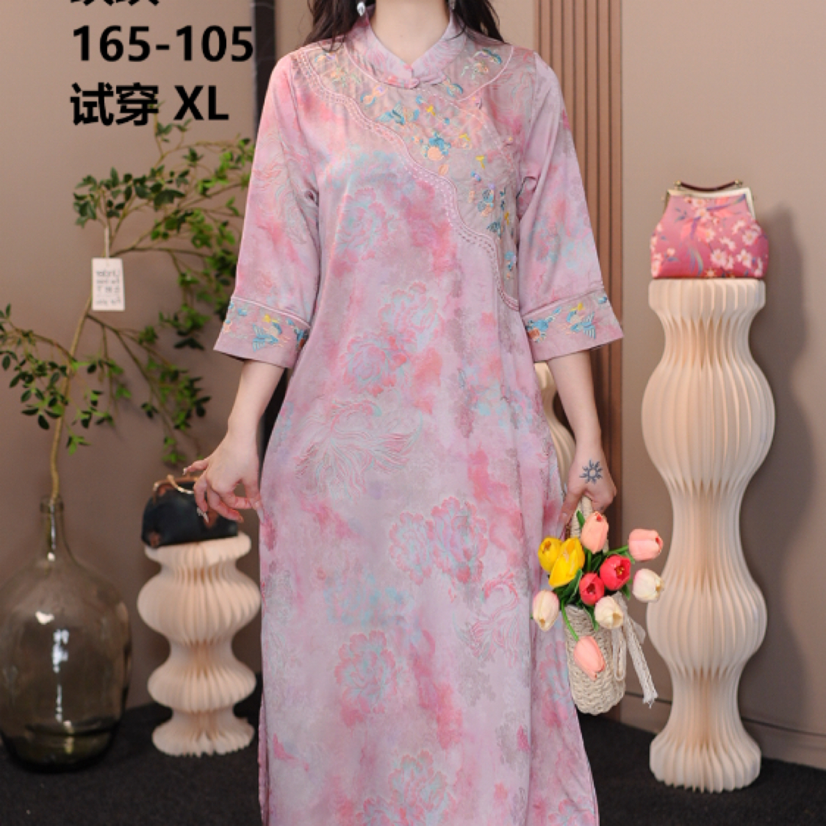 1013 【新中式·婉兮】国风提花直筒遮肚子连衣裙