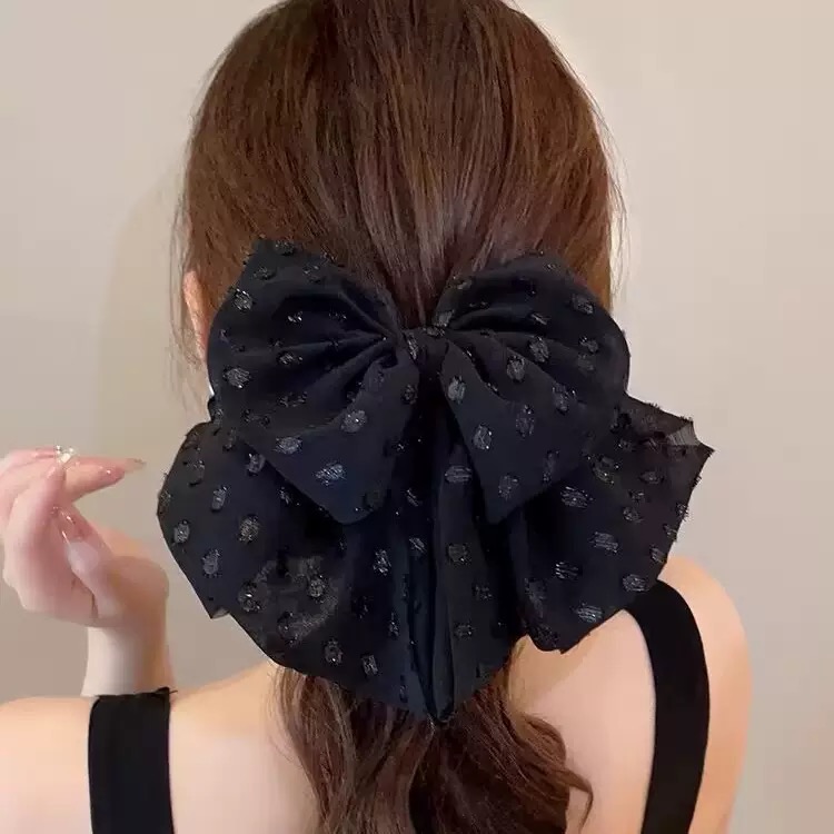 新款蝴蝶结抓夹半扎发仙女发饰大号鲨鱼夹波点发夹轻奢头饰0033