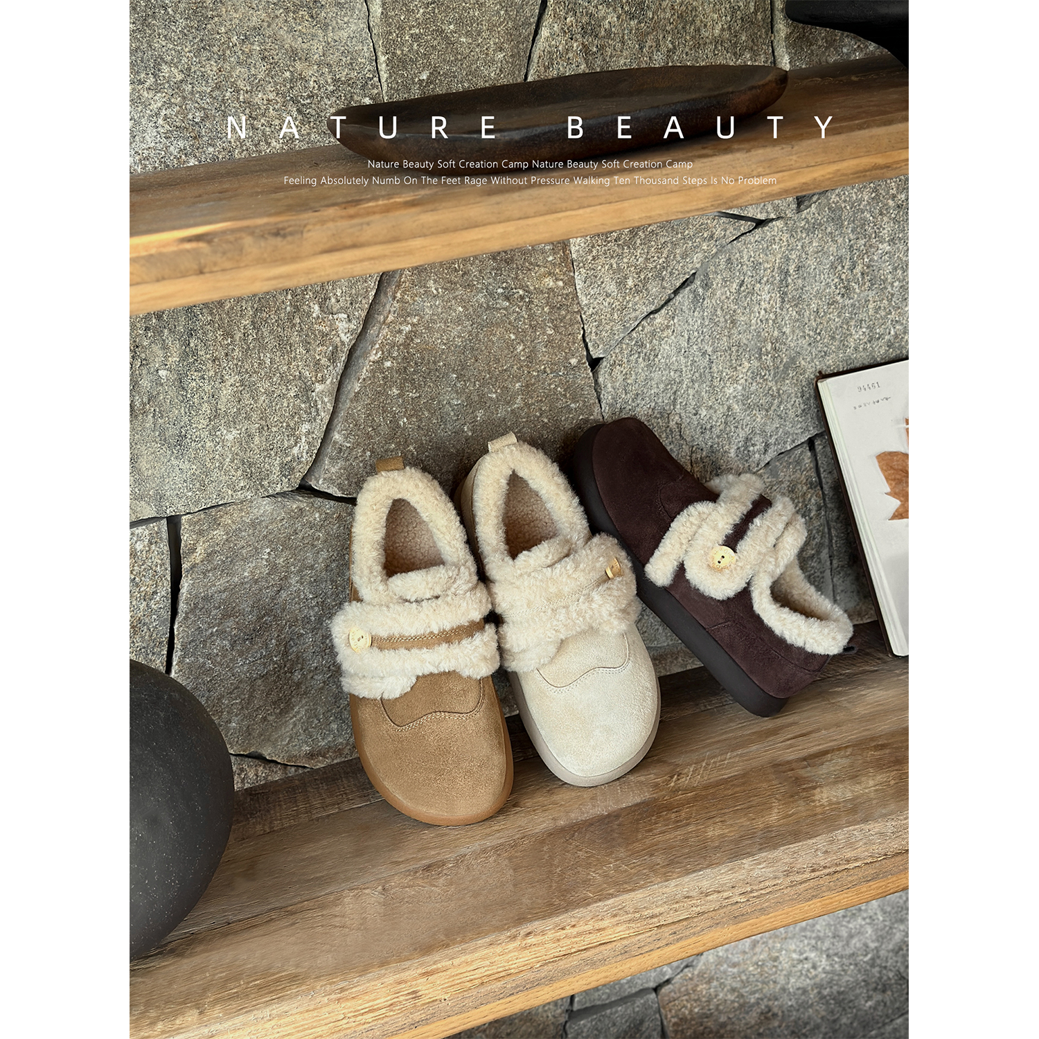 自然卷内增高棉鞋复古加绒加厚女秋冬外穿休闲魔术贴雪地靴勃肯鞋