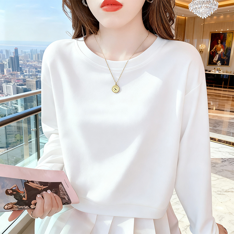 高端棉质短款卫衣女2025早秋新款宽松显瘦小个子圆领洋气套头上衣