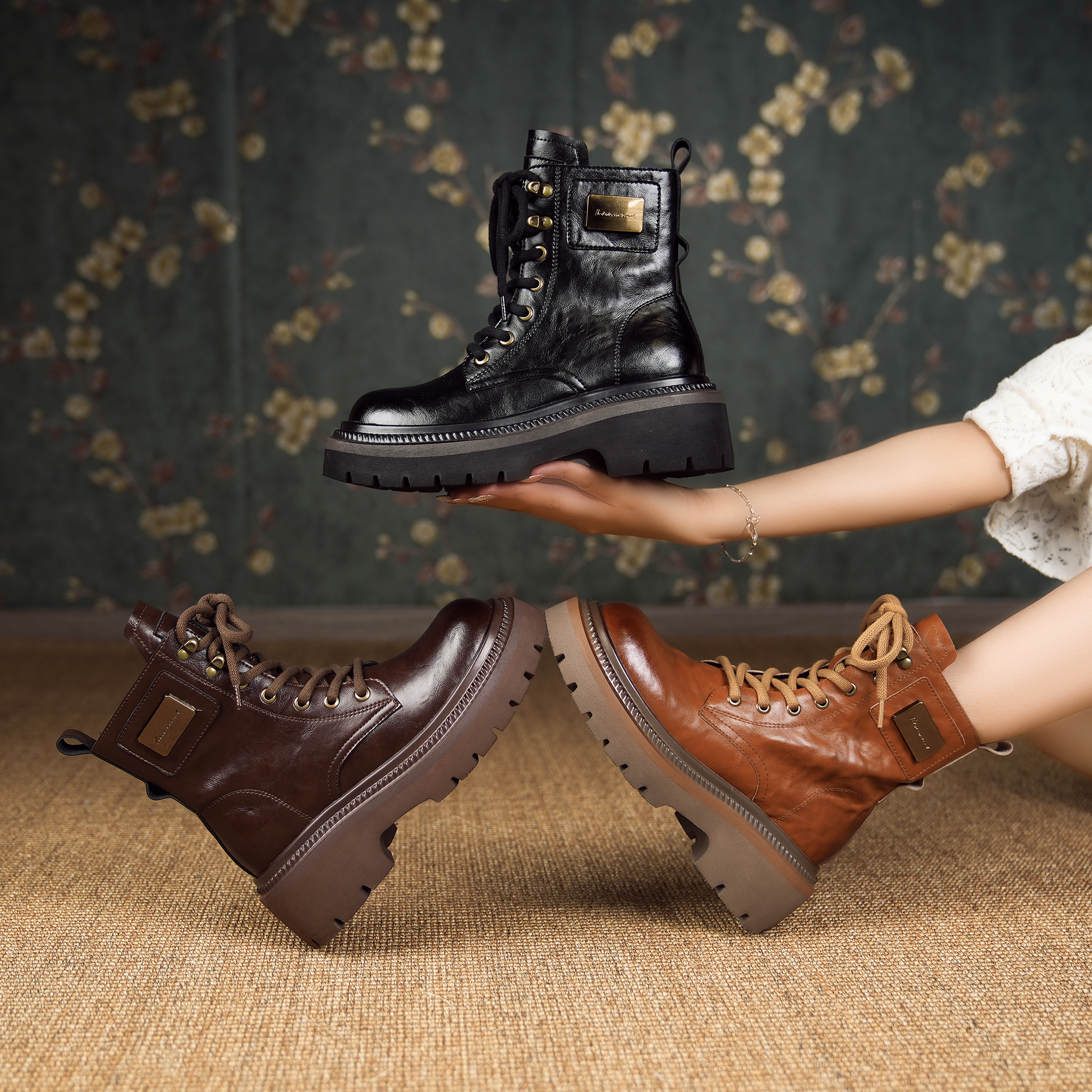 新品真皮马丁靴厚底百搭复古圆头小个子短靴子9167英伦风秋冬系带