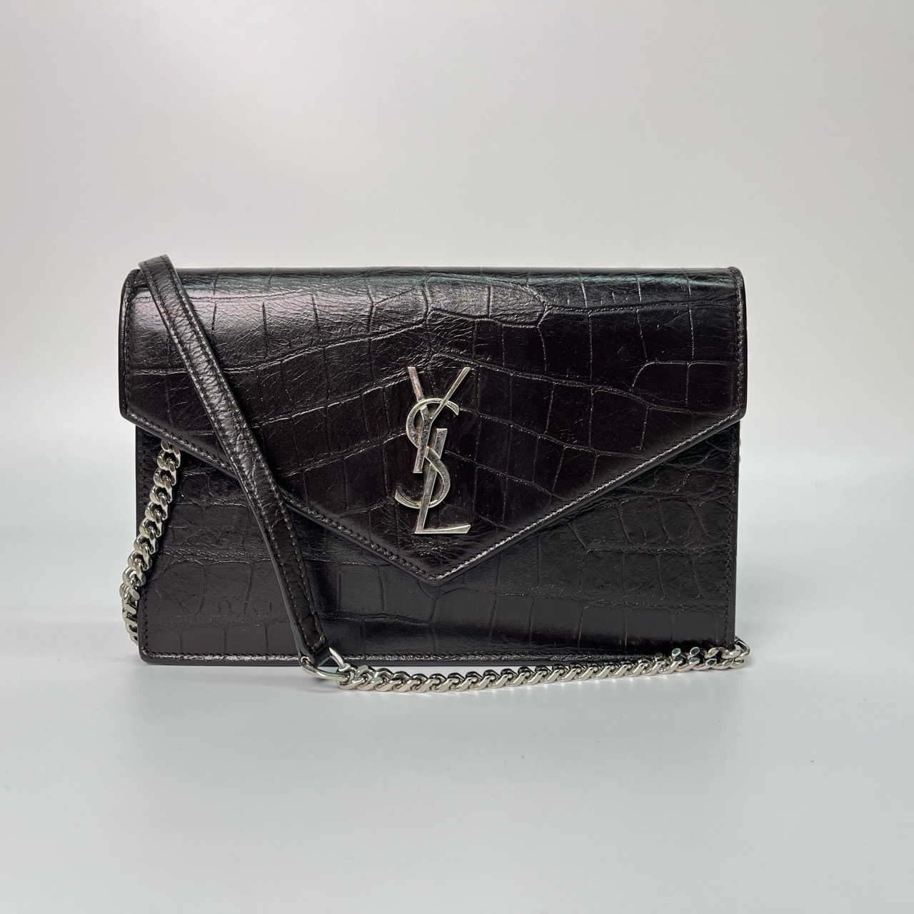 95新 YSL/圣罗兰 黑色 银扣 链条 信封包/7338