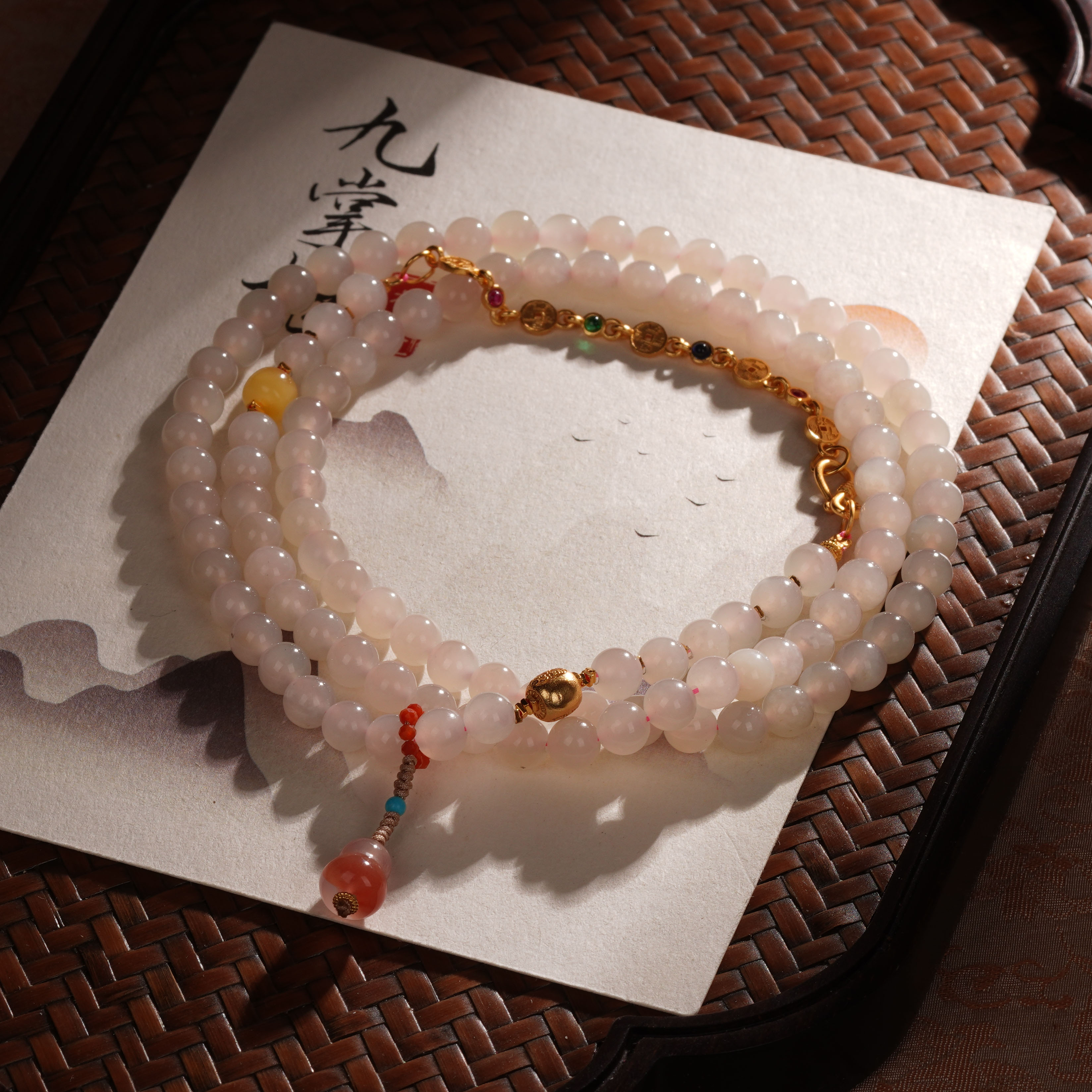 【板娘甄选】天然和田玉藕粉万能链约6mm长链—多样性发其一【JJ148】