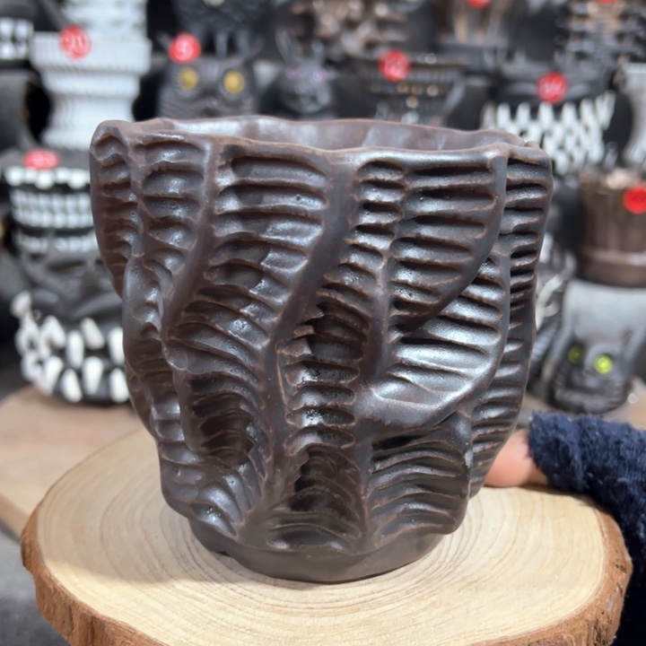 紫砂花盆手捏盆，内口11外高12