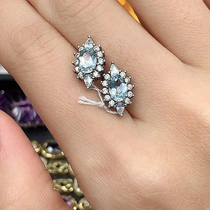 海蓝宝石银S925镶嵌耳饰