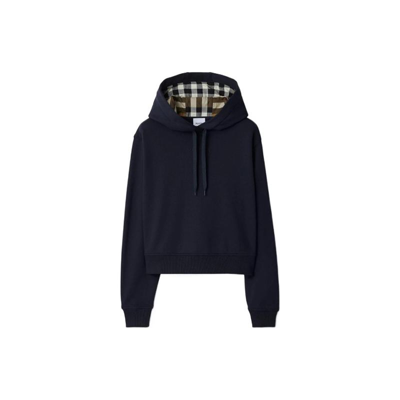 Burberry/博柏利 女士海军蓝棉质纯色Logo字母刺绣连帽卫衣