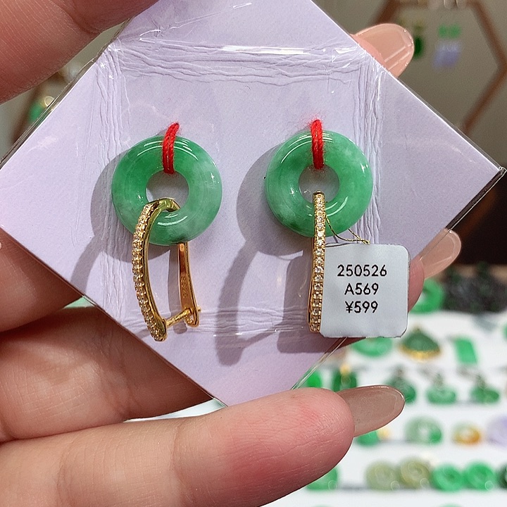 银S925镀金镶嵌翡翠耳饰天然翡翠耳饰
