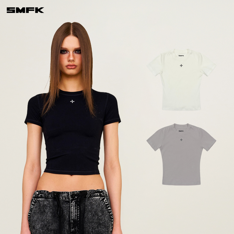 SMFK十字徽章收腰Tee DT012B1 春夏经典修身印花打底
