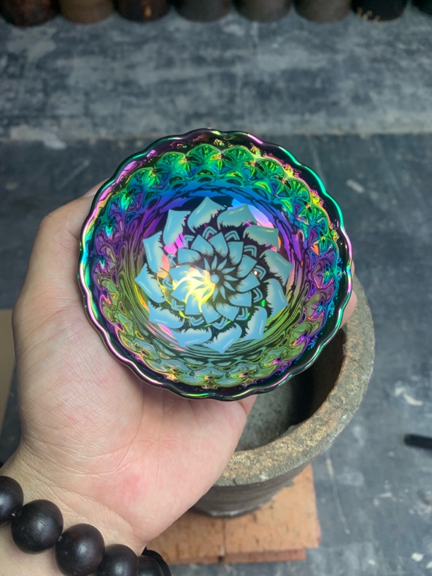 七彩蓝花开富贵杯