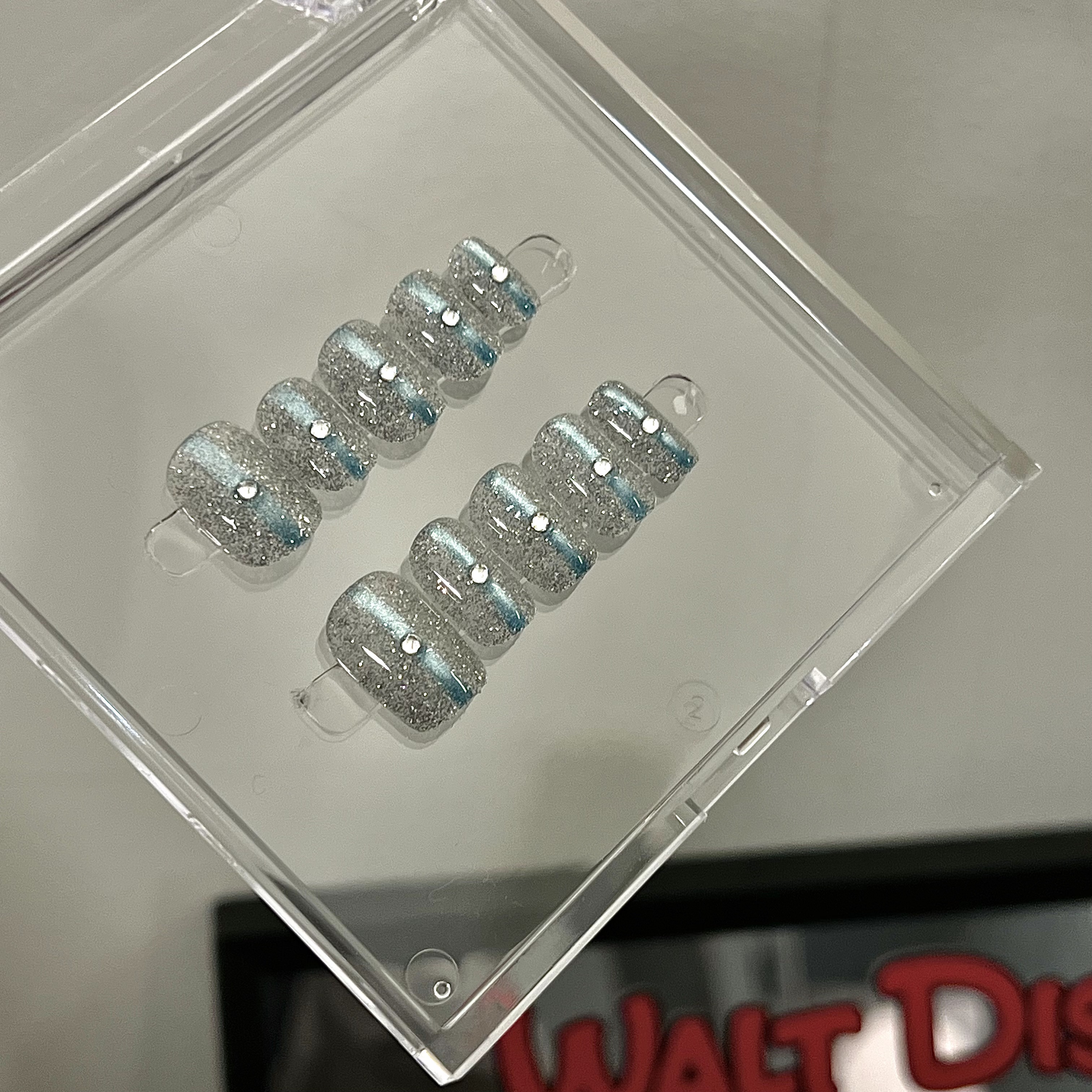 【蓝色虾线】现货 碎钻蓝色虾线猫眼纯手工穿戴甲