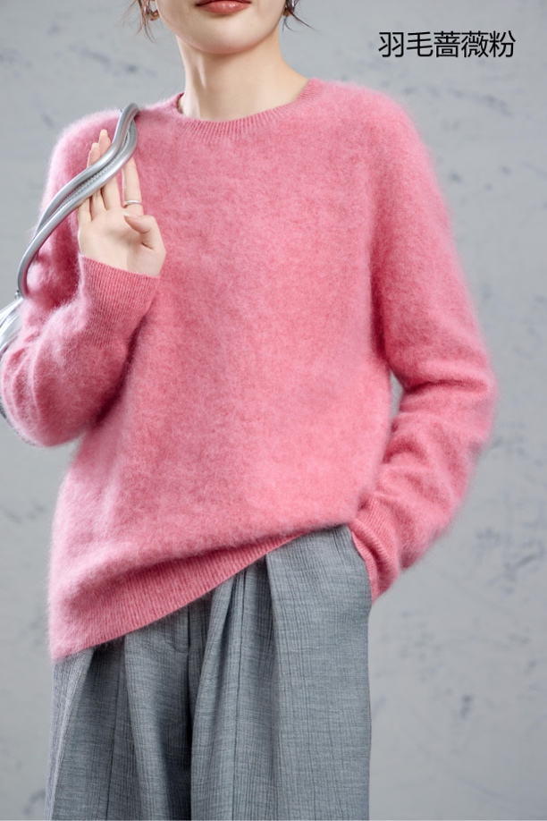 女款叉肩式秋冬常规款上衣圆领羊毛羊绒衫圆领小众款
