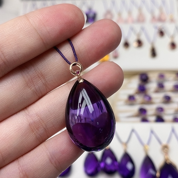 紫晶吊坠(赠链)18K金镶嵌紫水晶吊坠