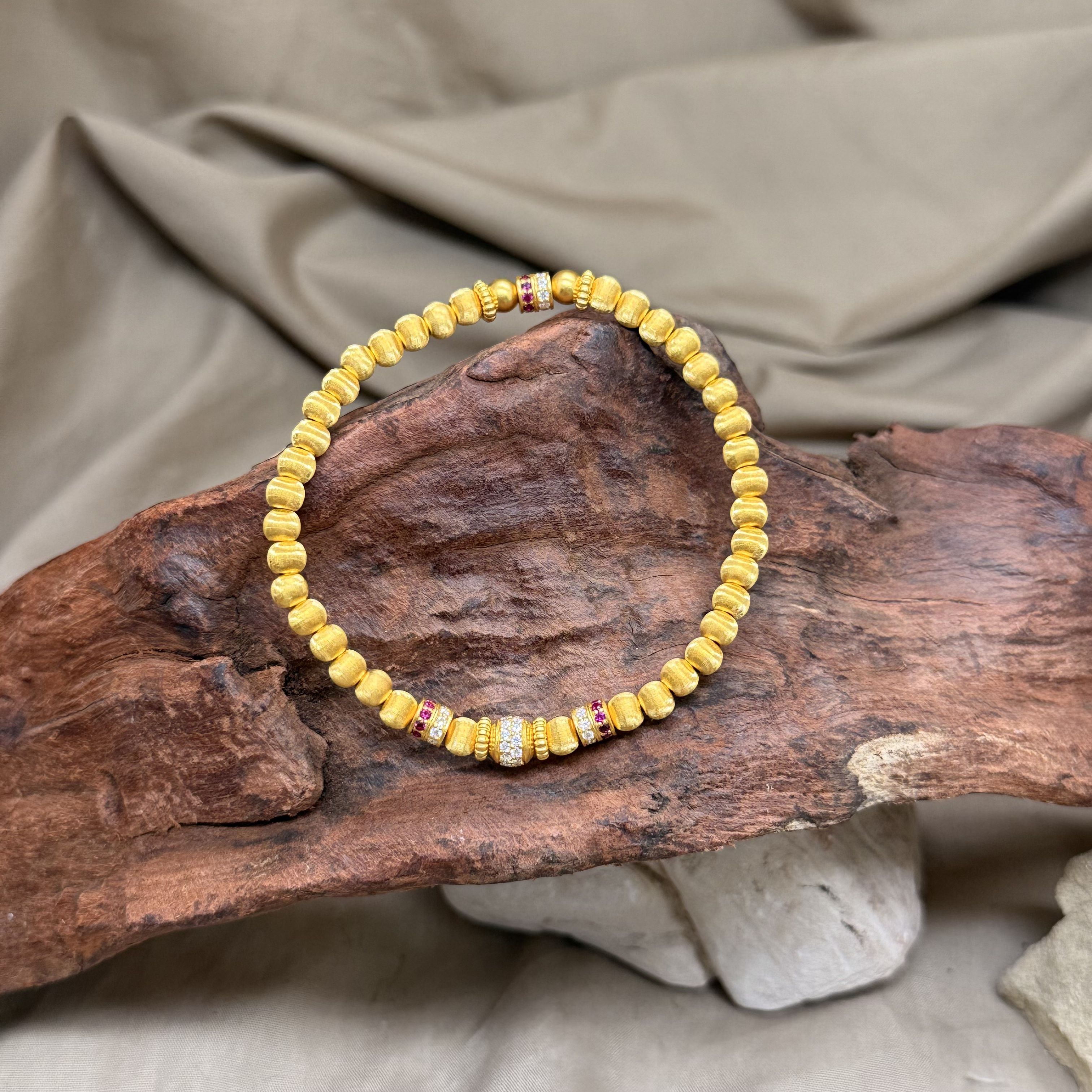 足金999【猫眼红宝】黄金古法彩色镶嵌串珠手链（工费998/件）