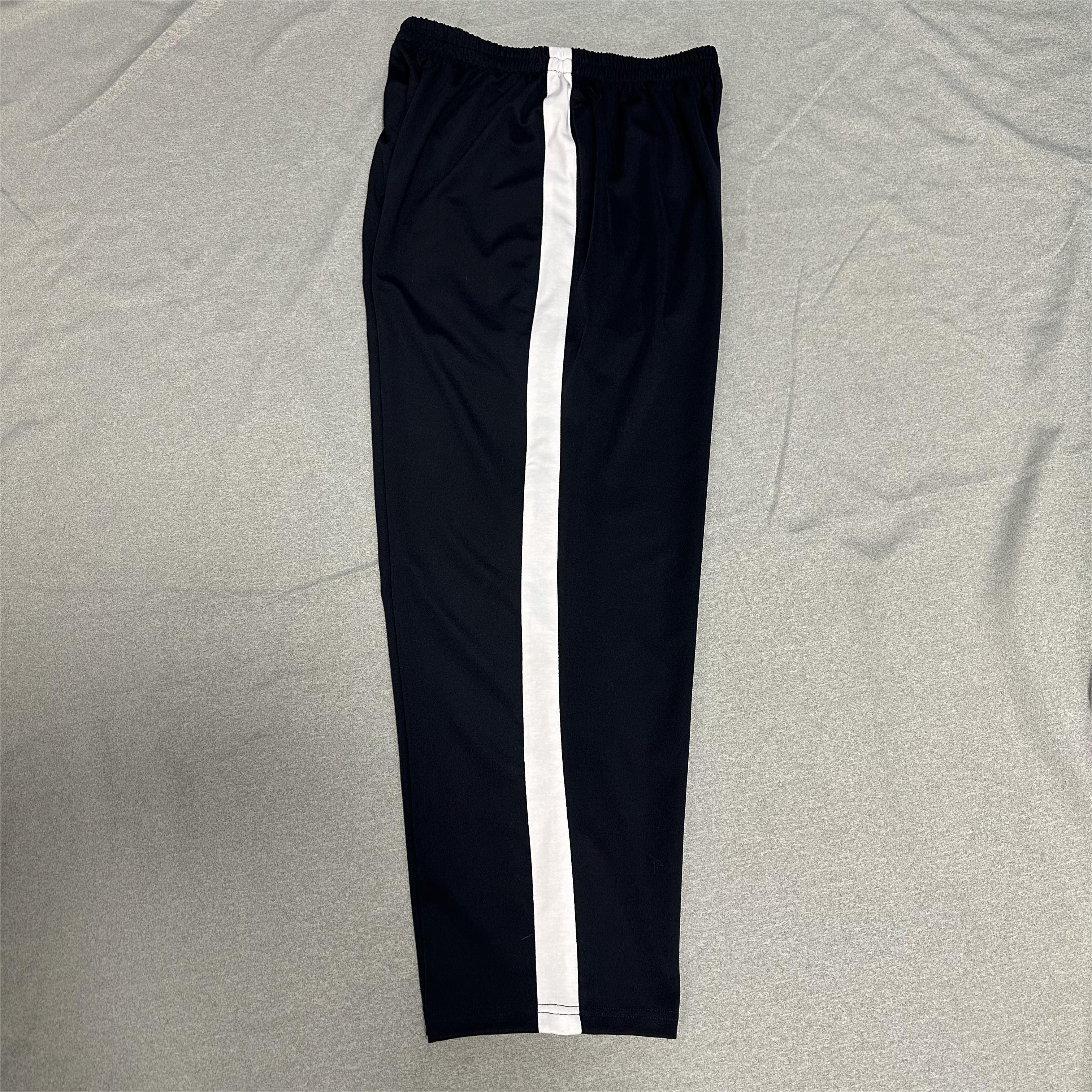 侧边白色宽杠宽松校裤