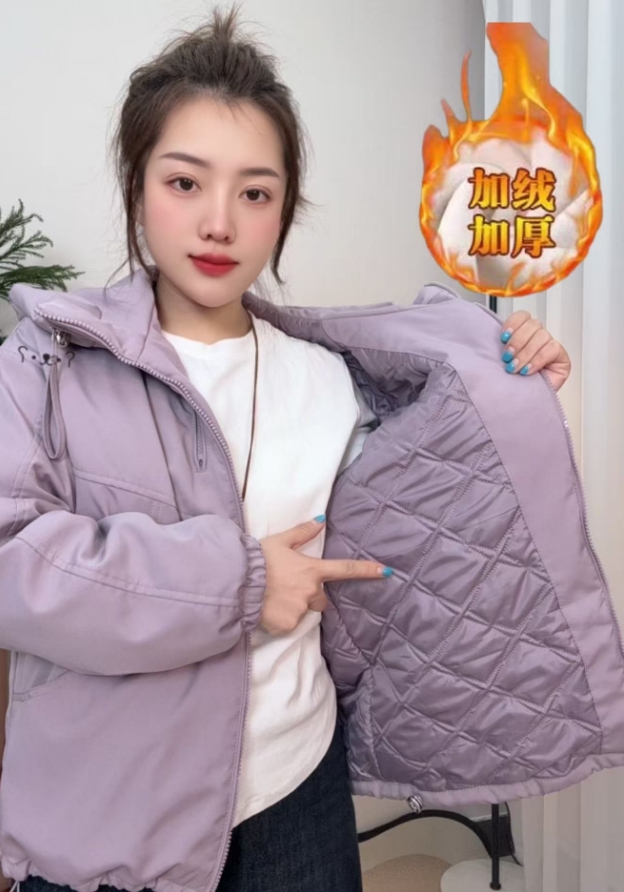 加棉加厚2025新款冲锋衣秋冬季短款棉外套女爆款夹克休闲连帽上衣