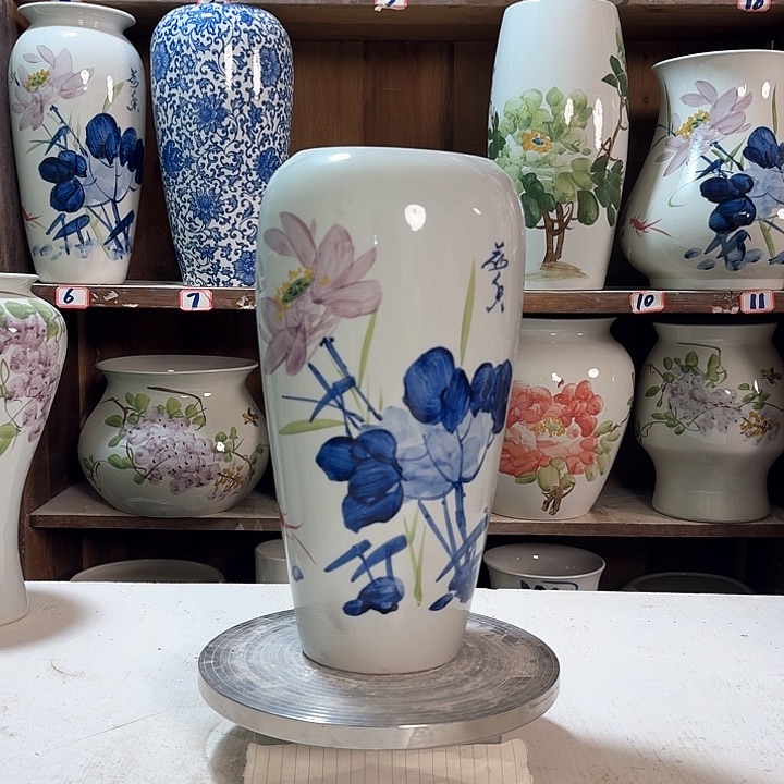 瓶大萝卜青花荷花新款陶瓷陶瓷