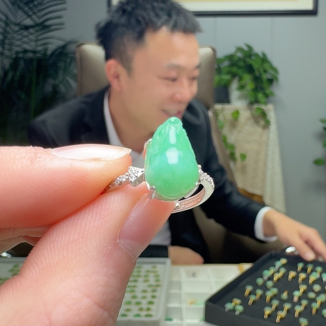 翡翠银S925镶嵌戒指天然