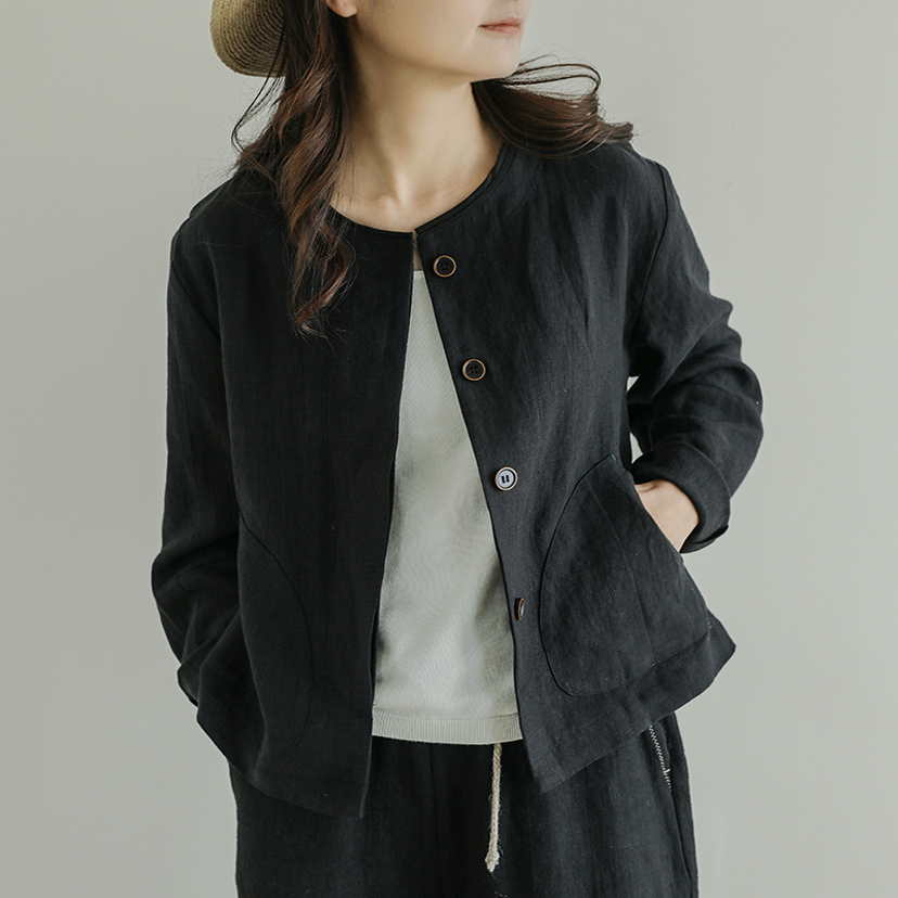 尘染减龄汉麻外套女春季2025新款圆领宽松显瘦长袖温婉大方衣服