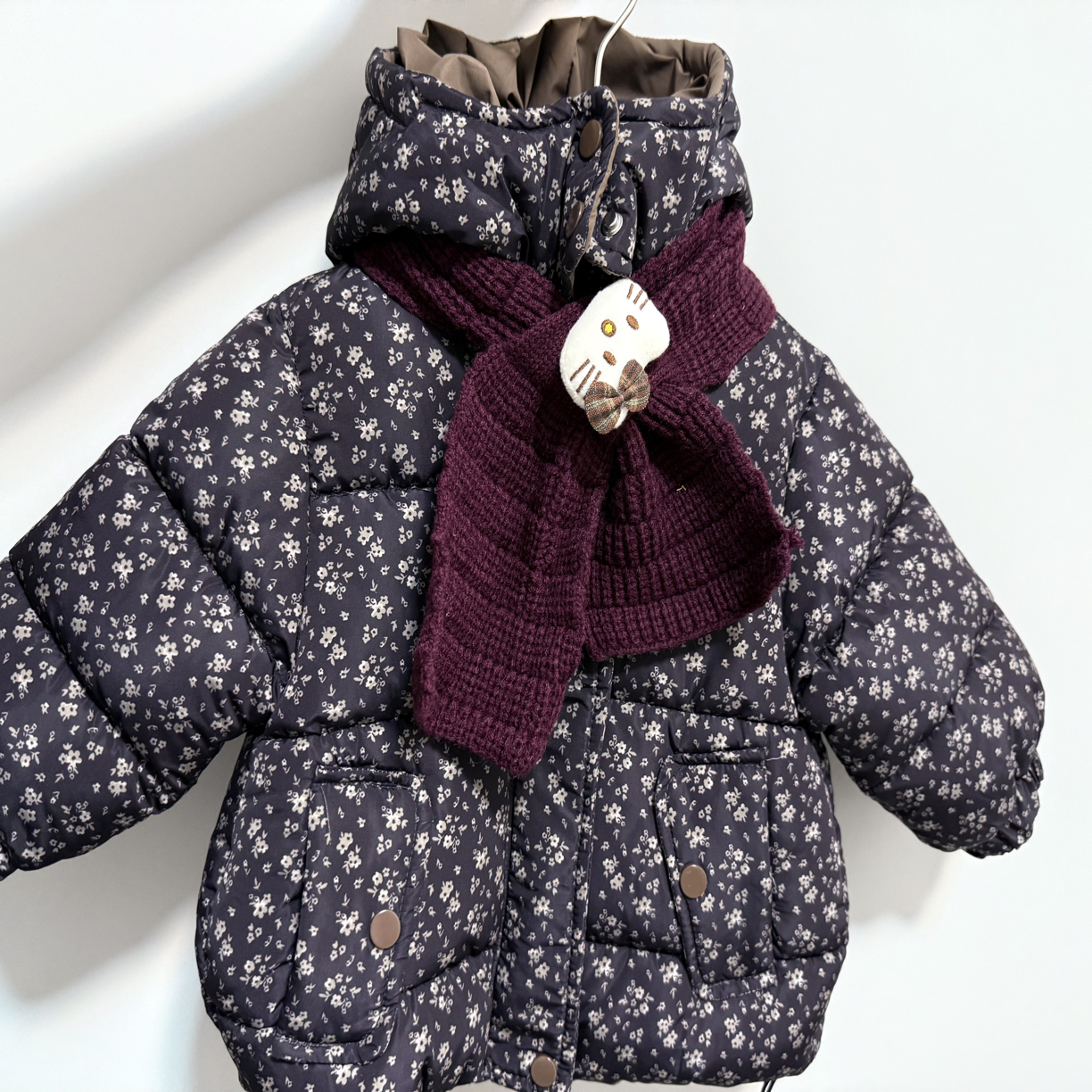 女宝碎花冬季加厚棉服连帽外套