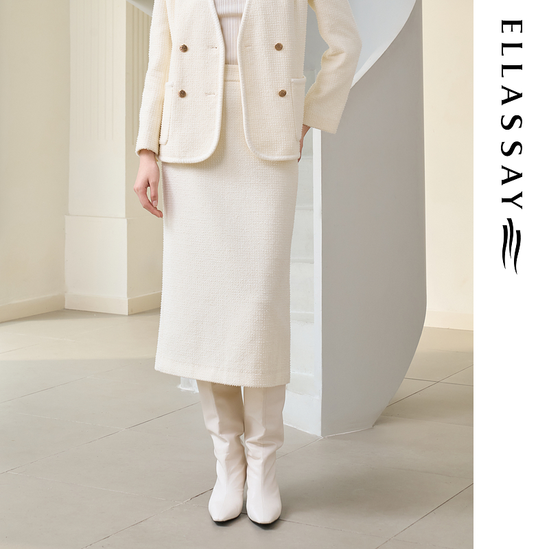 ELLASSAY歌力思2025秋季新款珠光白气质A字半身裙女E363Q01100