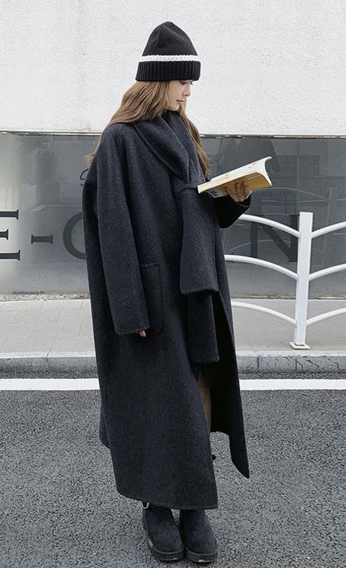 秋冬长款宽松双面羊毛大衣