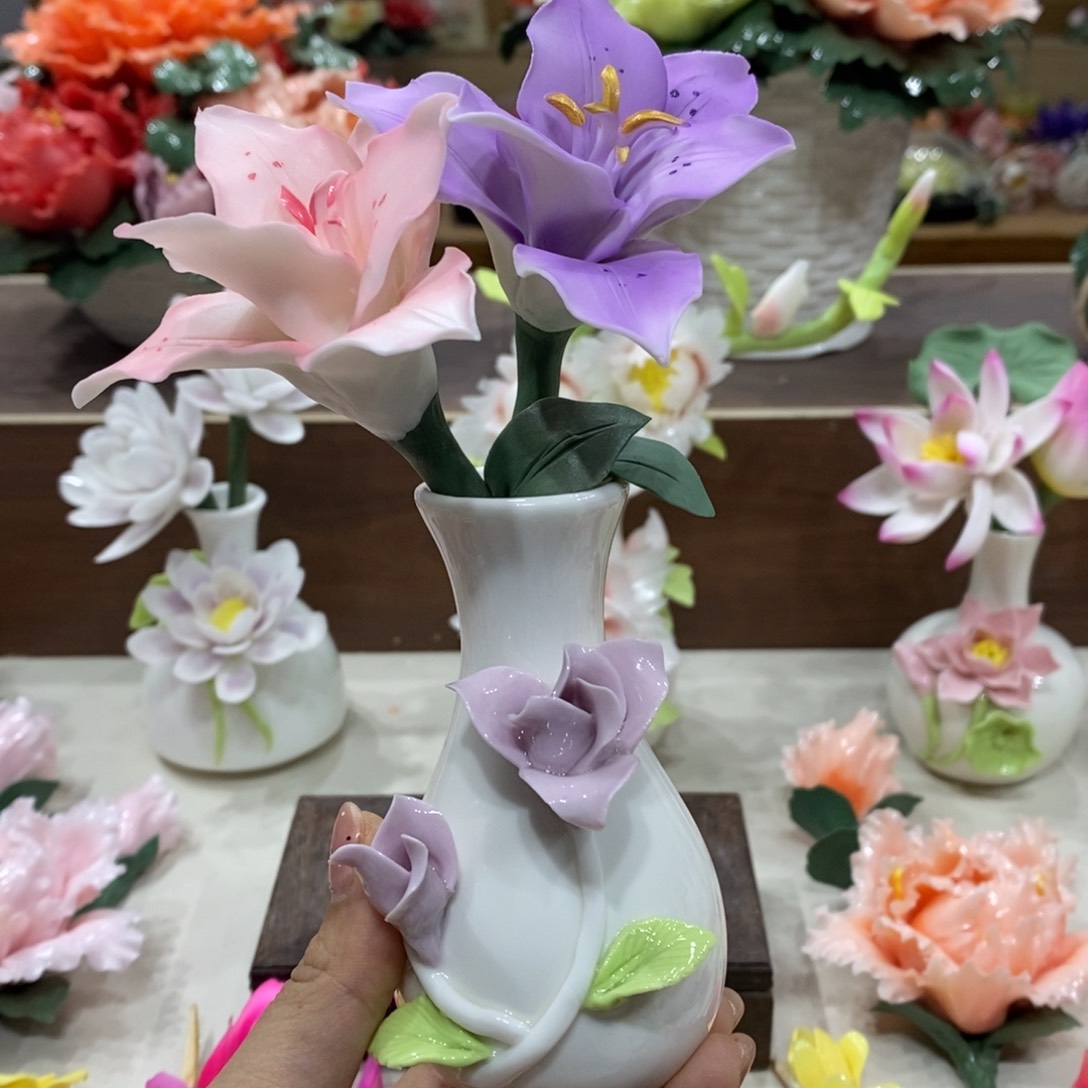瓷片陶瓷手工花摆件