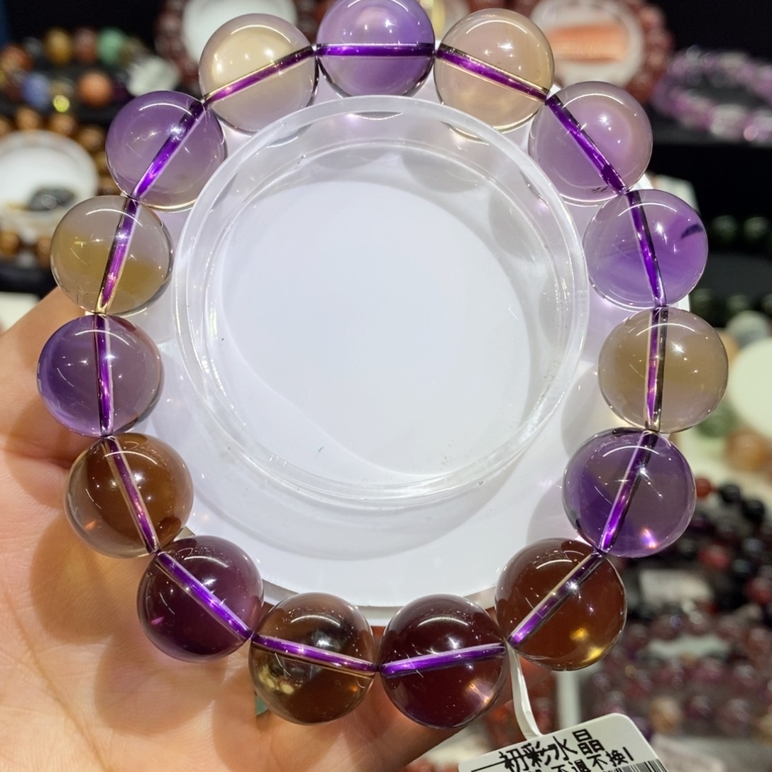 水晶手串未镶嵌紫黄晶共生