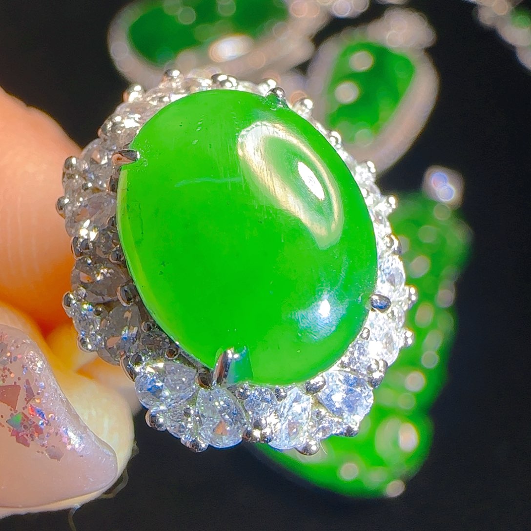 翡翠戒指银S925镶嵌天然