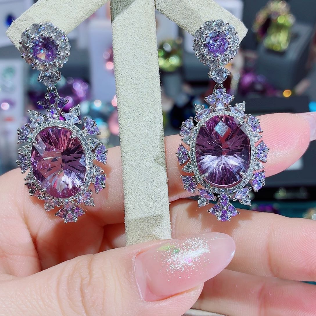 水晶耳饰银S925镶嵌耳饰