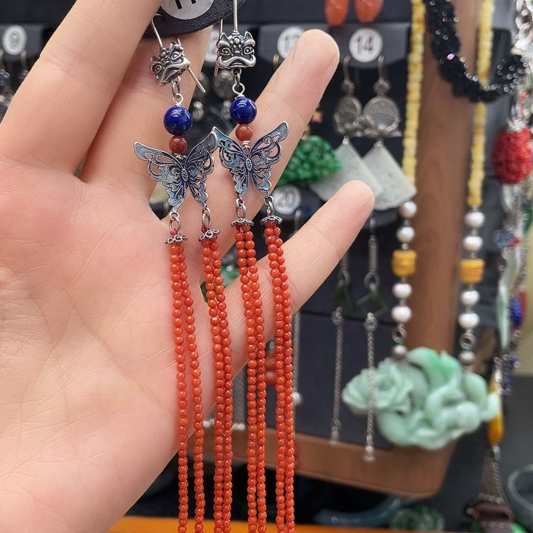 南红玛瑙耳饰银S925镶嵌蔷**贝422ghnjhj