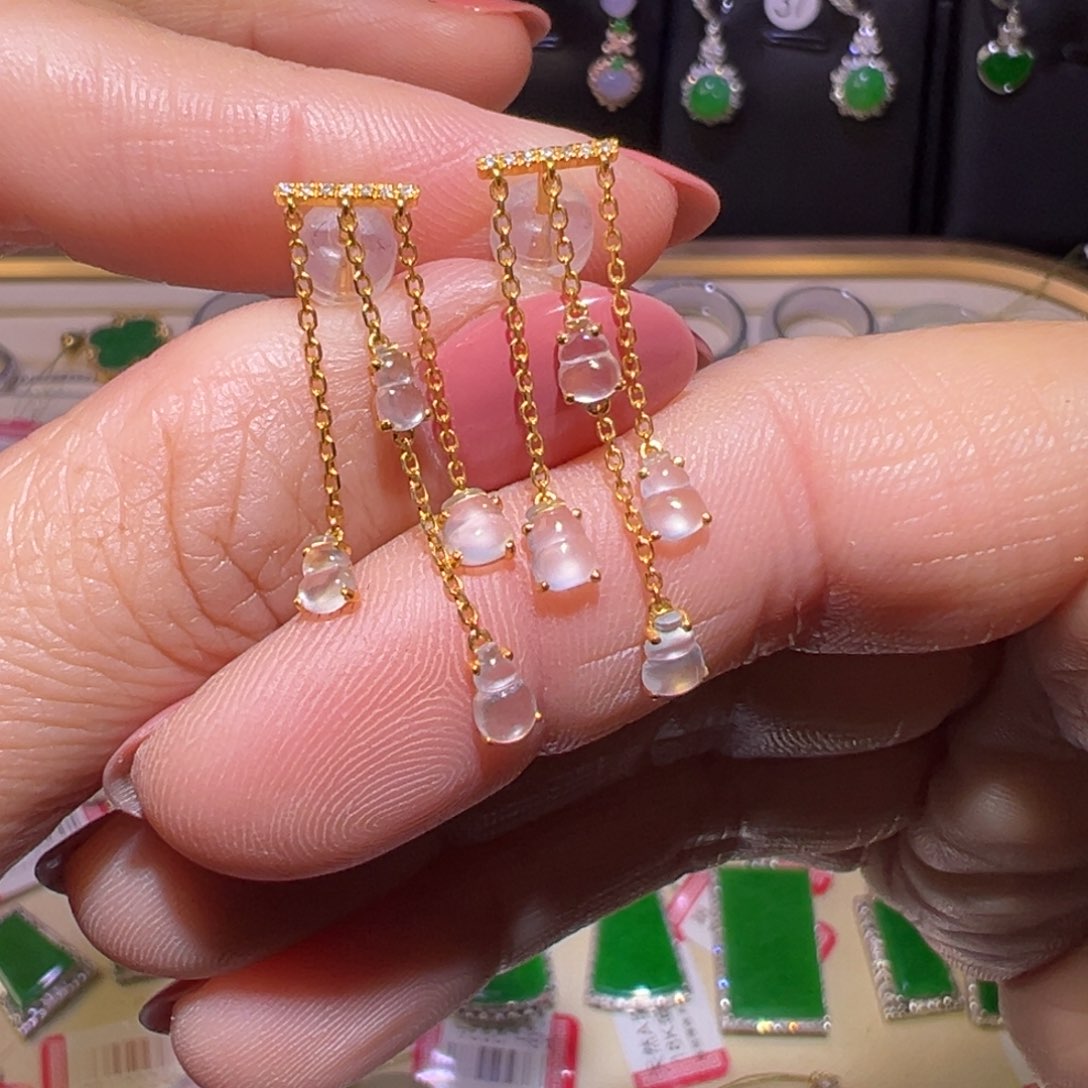 翡翠颈饰18K金镶嵌耳环