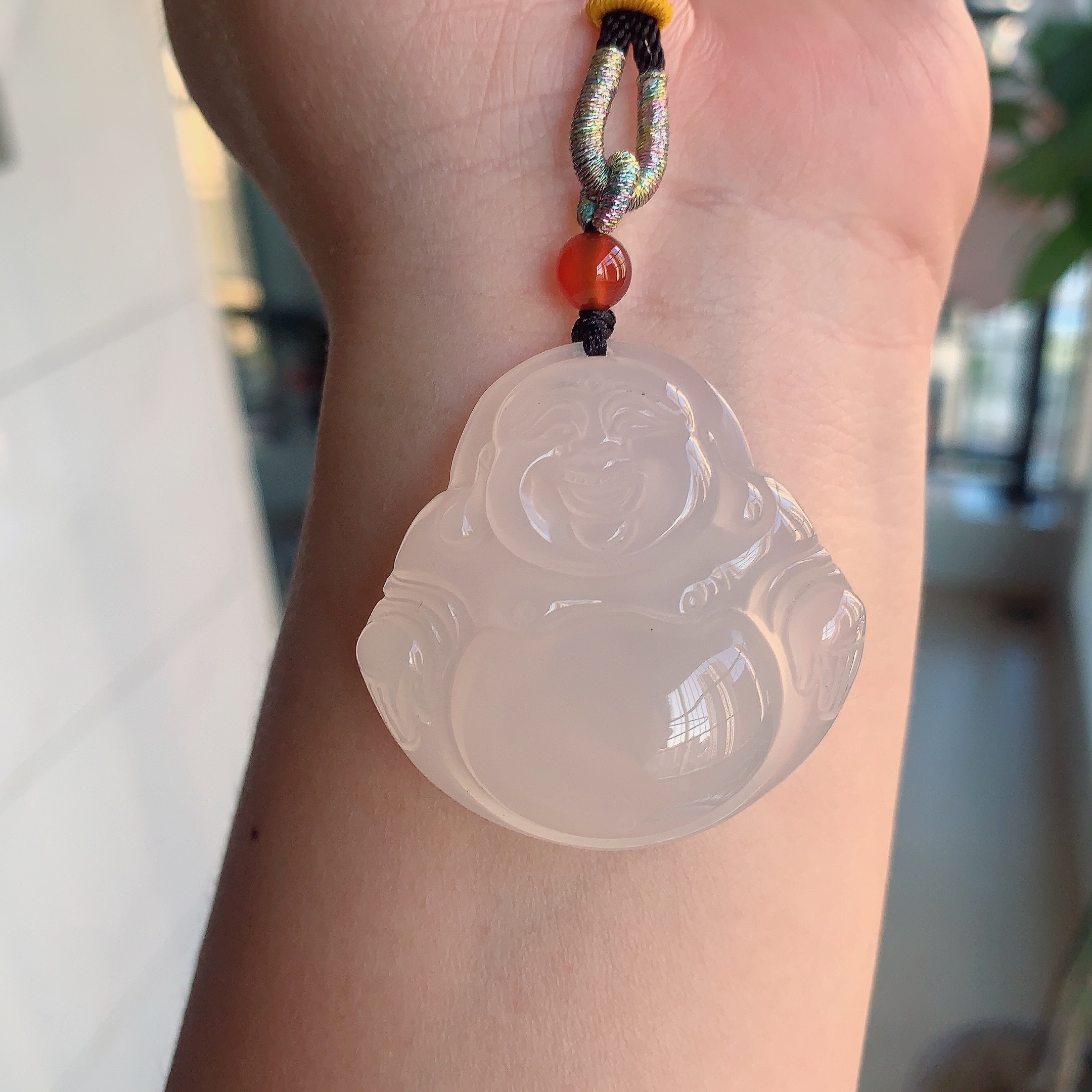 天然玛瑙一刀切大佛公玉石吊坠