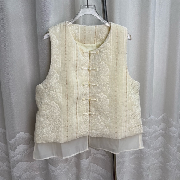 大码新中式植物花卉提花宽松型民族风奢华风无袖马甲