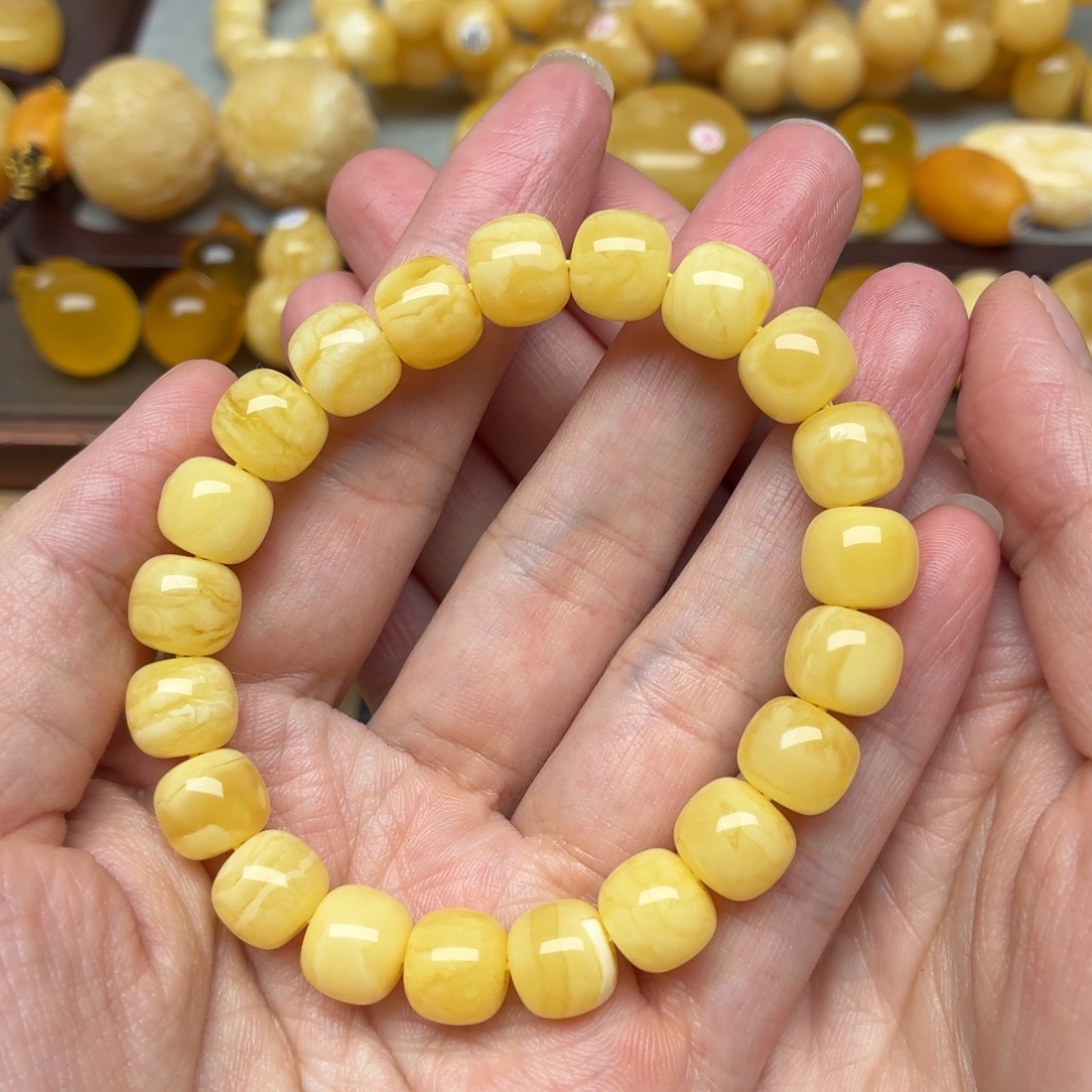 琥珀未镶嵌裸石蜜蜡卡10浓蜡老型串