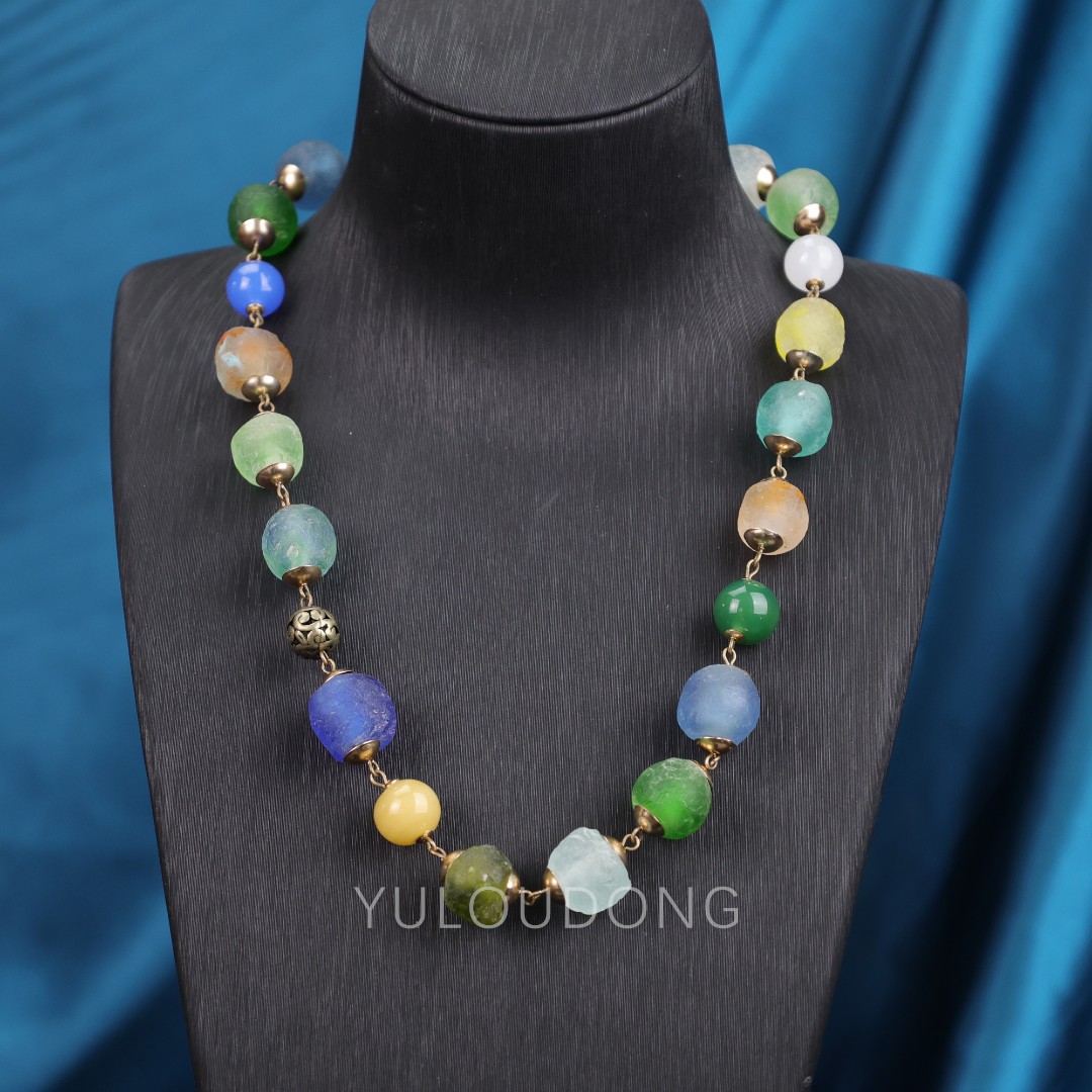 合金项链 lz1679 碎碎冰料色琉璃项链原创设计