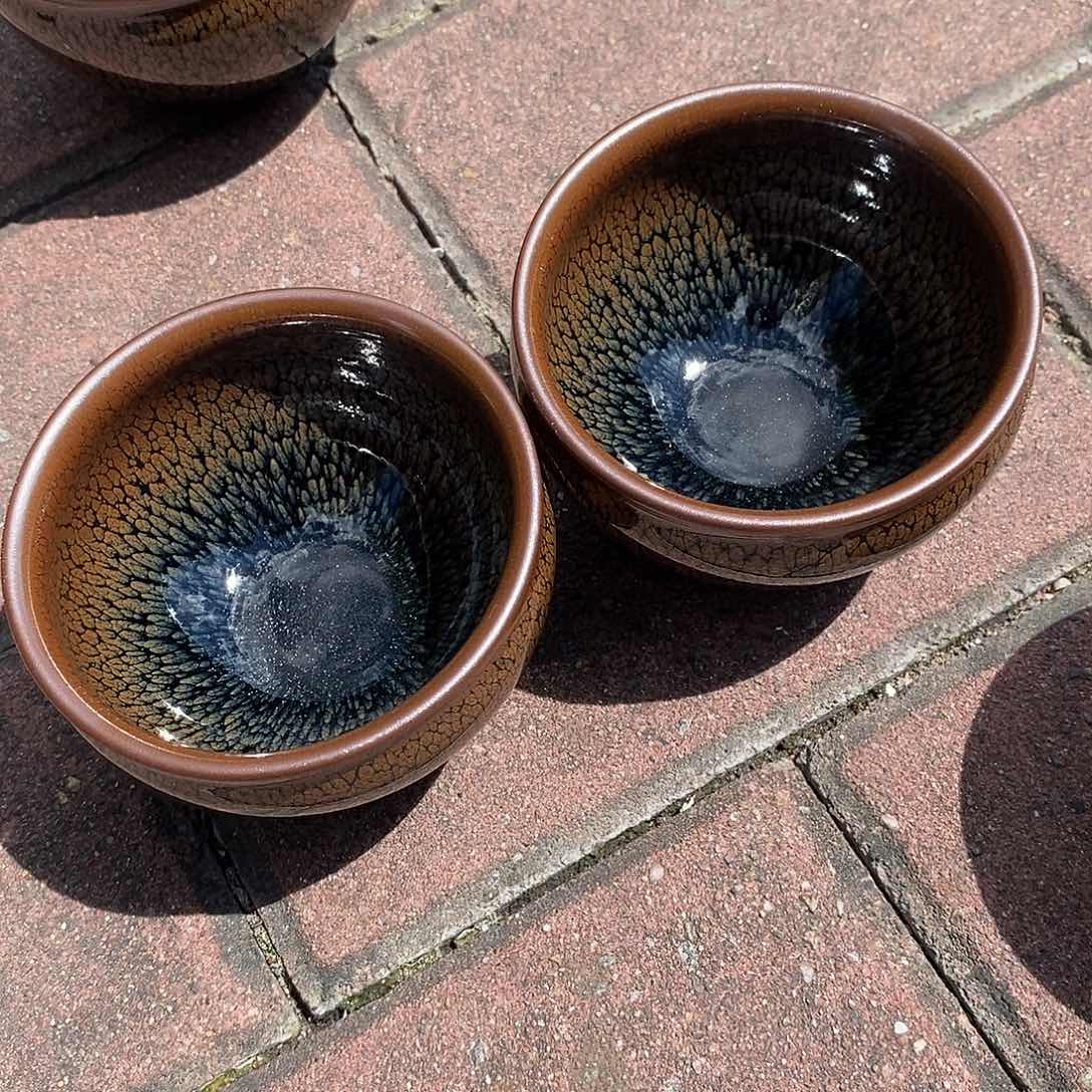 旧***茶茶盏建盏将军两个送两个盏袋