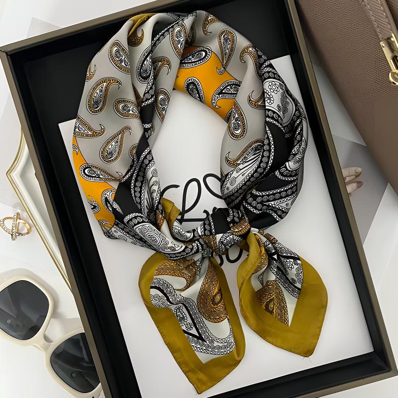 真丝桑蚕丝单面四叶草腰果65方巾气质真丝女士丝巾时尚百搭C315