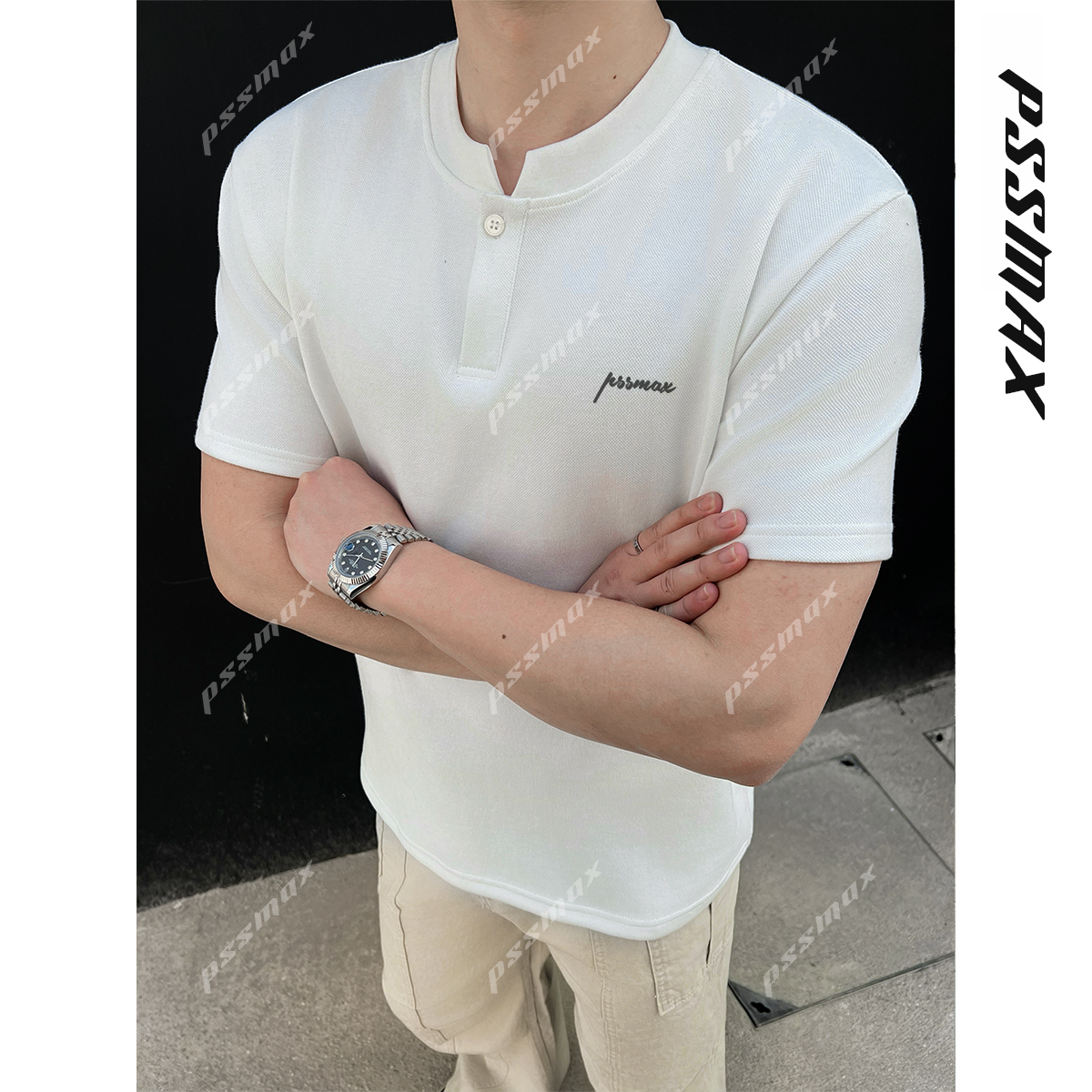 【现货】PSSMAX 胖俗俗【双核亨利领】夏季蜂窝面料男T恤痞帅显壮短袖