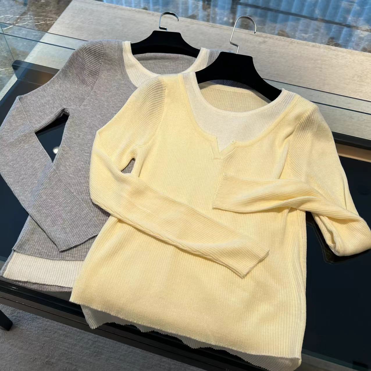 早春新款老钱风假两件针织衫