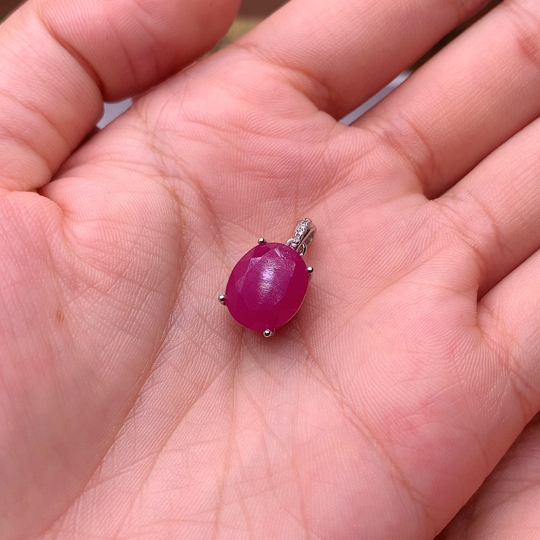 红宝石颈饰银S925镶嵌