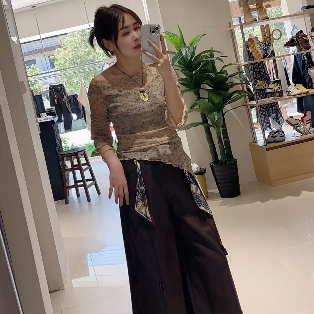 不期而遇气质长袖速干夏季常规圆领女士碎花不对称