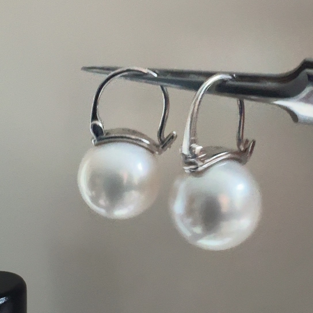 淡水珍珠耳饰银S925镶嵌13-14mm龙珠茶壶耳扣