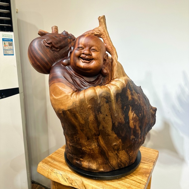 红心花樟香樟木【布袋弥勒】整木一体根雕摆件纯手工雕刻