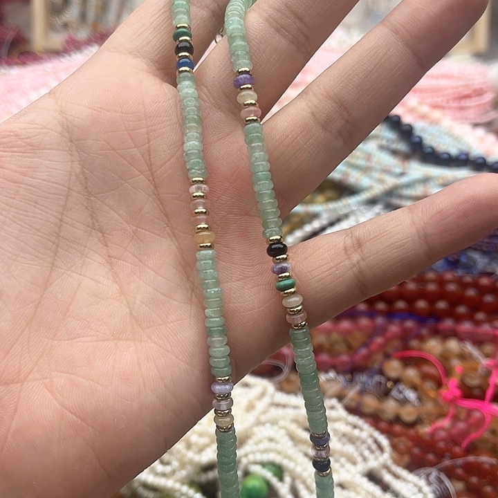 玛瑙/玉髓珠宝半成品未镶嵌一条4mm左右东陵玉算盘珠颈链