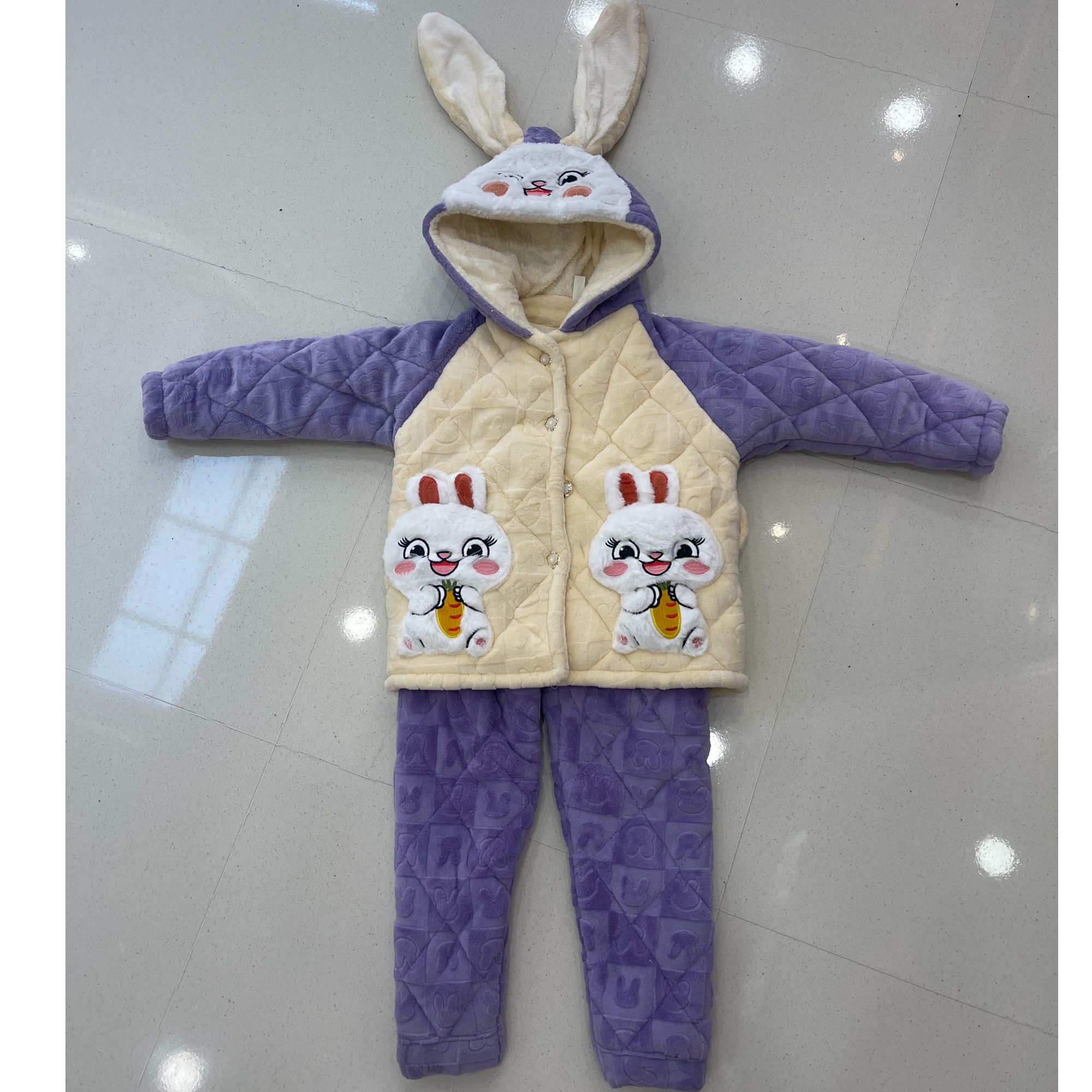 2025新款儿童睡衣冬季三层加绒加厚款女童保暖家居服连帽套装